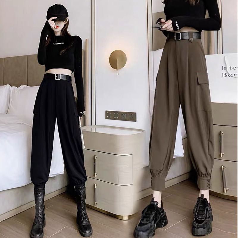 薄/加绒束脚工装裤女学生韩版宽松显瘦时尚潮流休闲萝卜裤哈伦裤