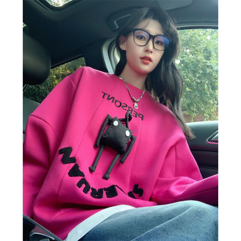 春秋冬季立体玩偶慵懒洋气宽松圆领卫衣女学生上衣