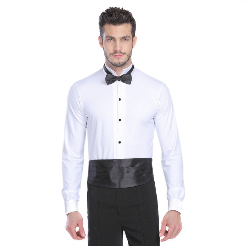 XISAA品牌男士长袖带档摩登舞蹈服装表演练功服黑白色拉丁舞蹈服