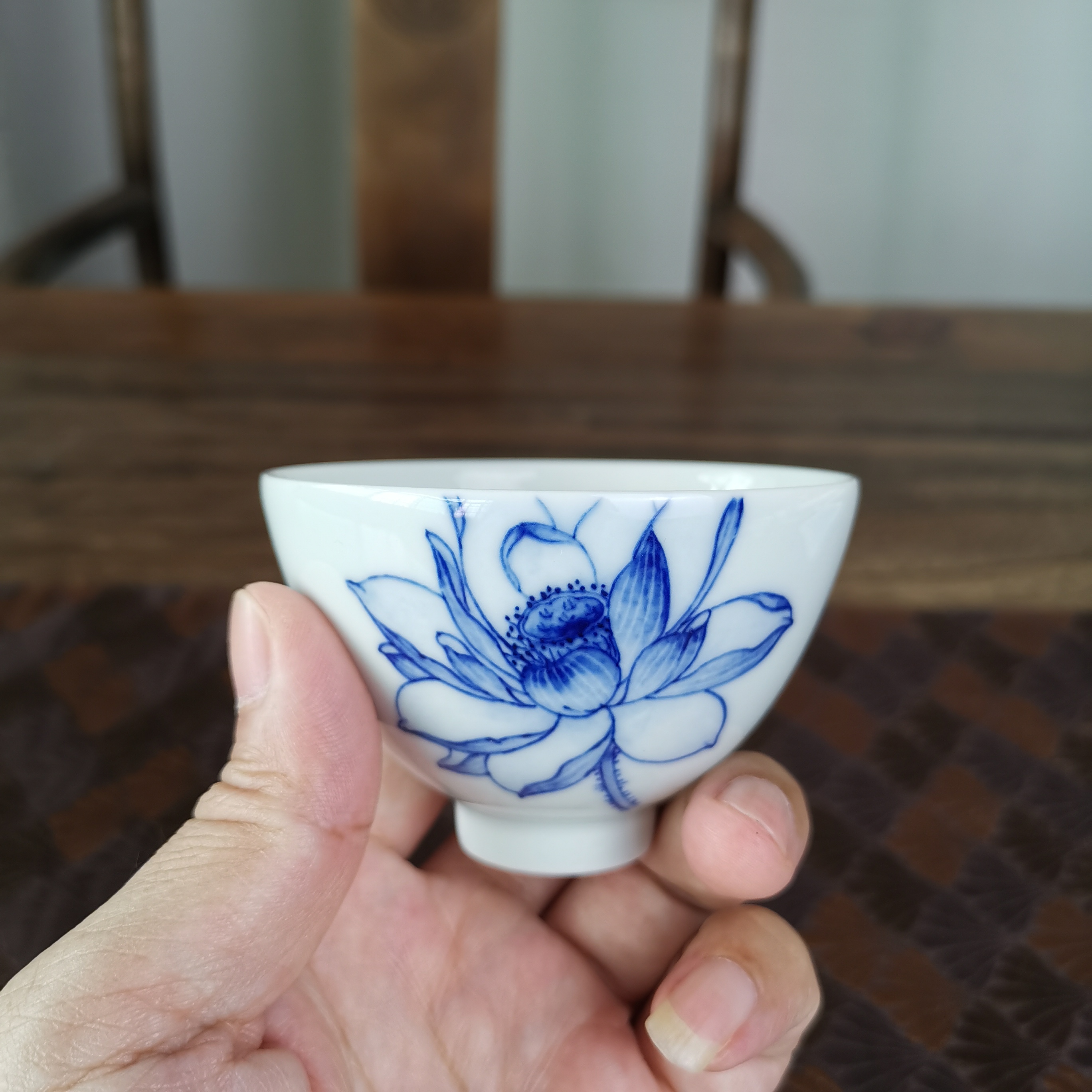 青花手绘主人杯单杯家用茶杯景德镇陶瓷功夫茶具