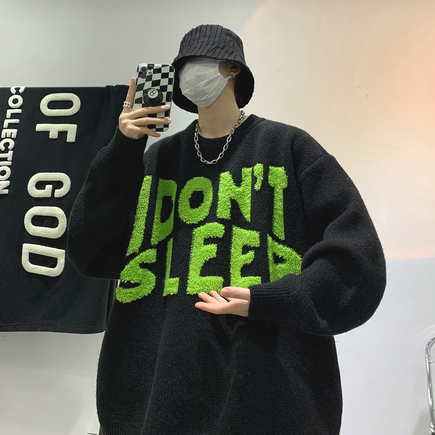 圆领毛衣男冬季加厚慵懒风高级感植绒针织衫宽松美式复古情侣外套