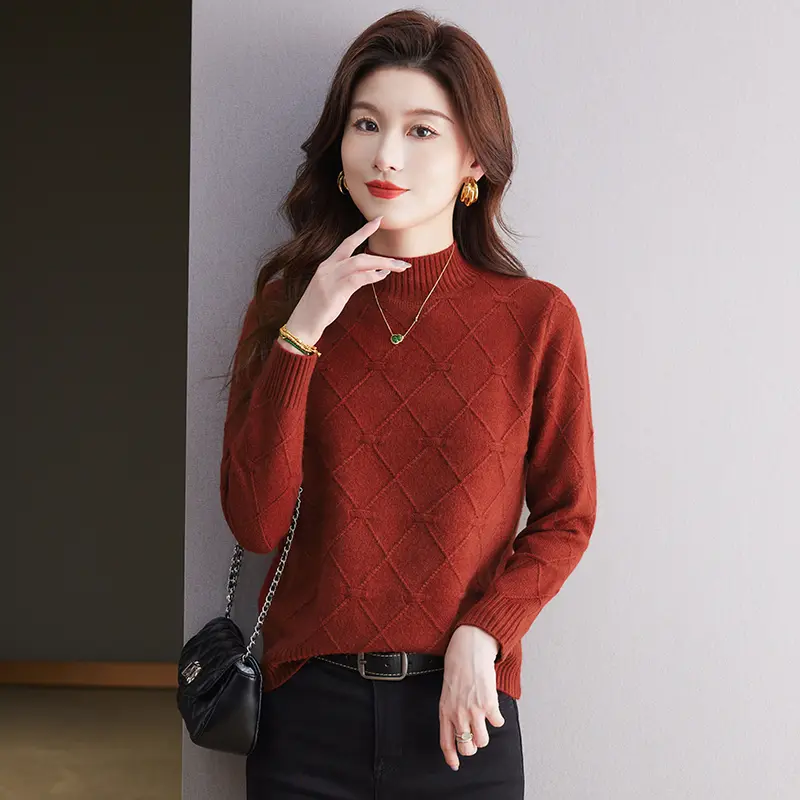 2024冬新款半高领套头时尚百搭洋气打底针织衫厚款