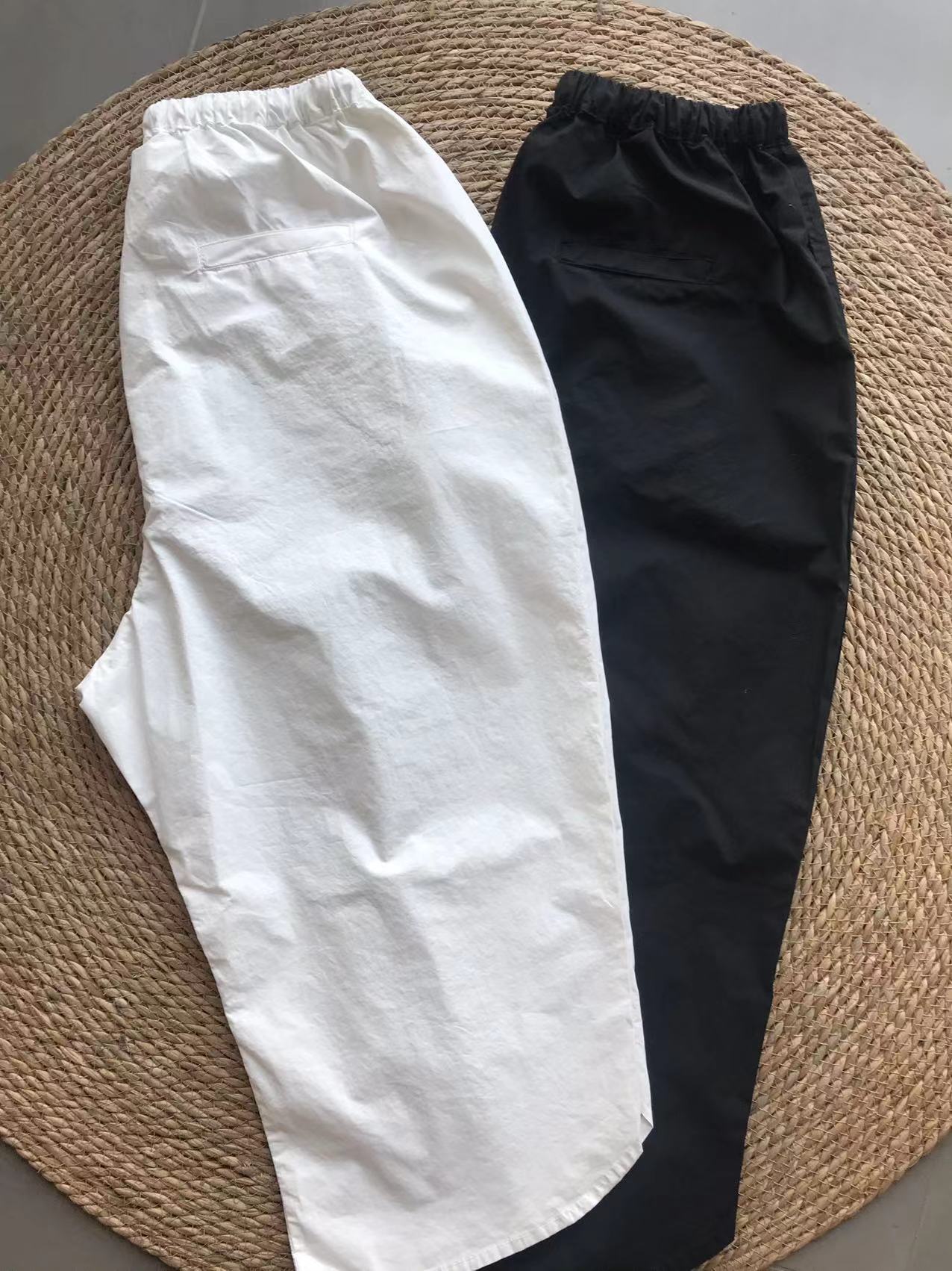 春夏百搭休闲  纯色薄款100纯棉宽松廓形侧开叉镰刀裤韩版