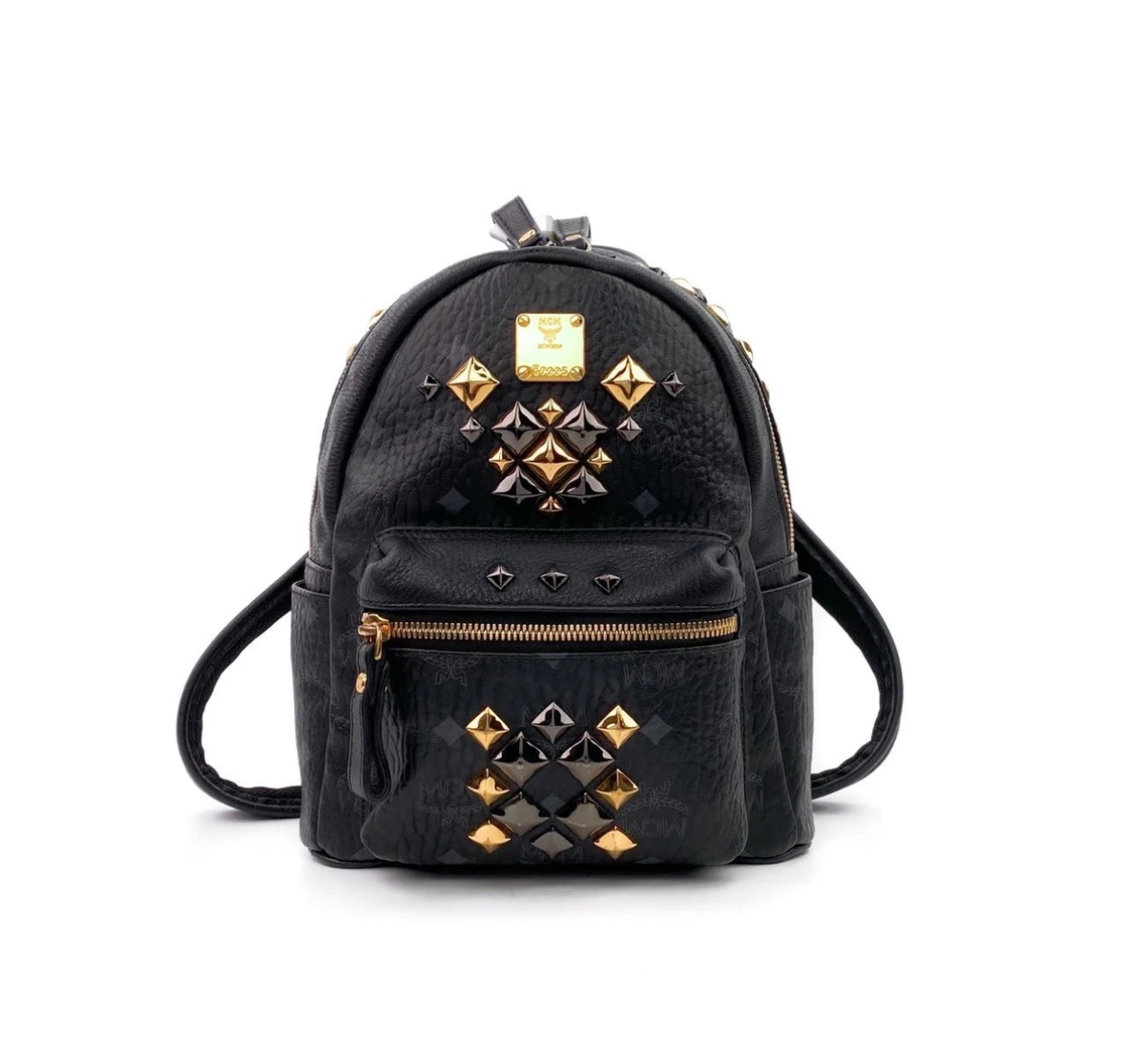 95新 MCM MCM黑色铆钉双肩包