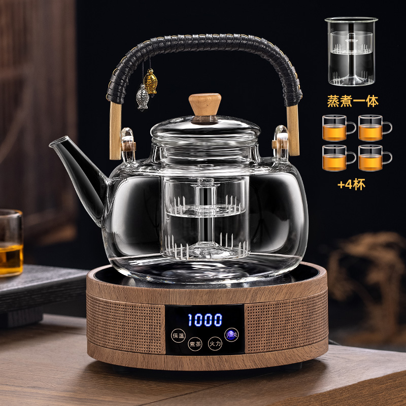 2023新款电陶炉煮茶壶蒸煮一体全玻璃茶壶自动泡茶专用烧水壶茶具