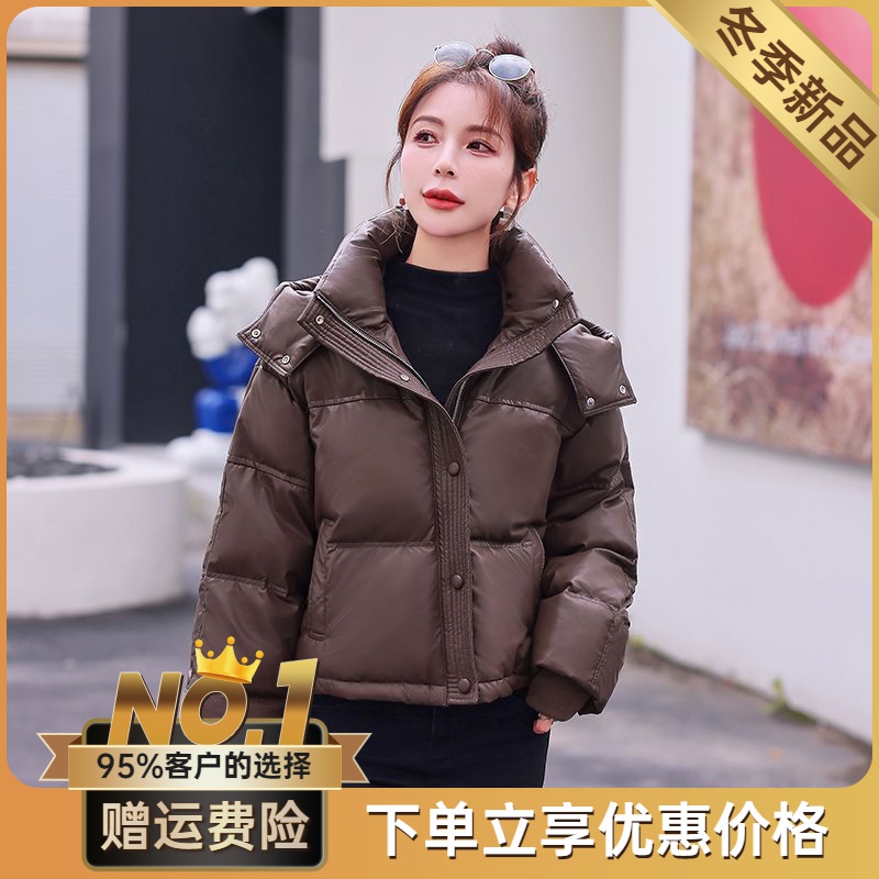 PU皮羽绒服女2023年冬季新款小个子免洗羽绒加厚保暖外套潮