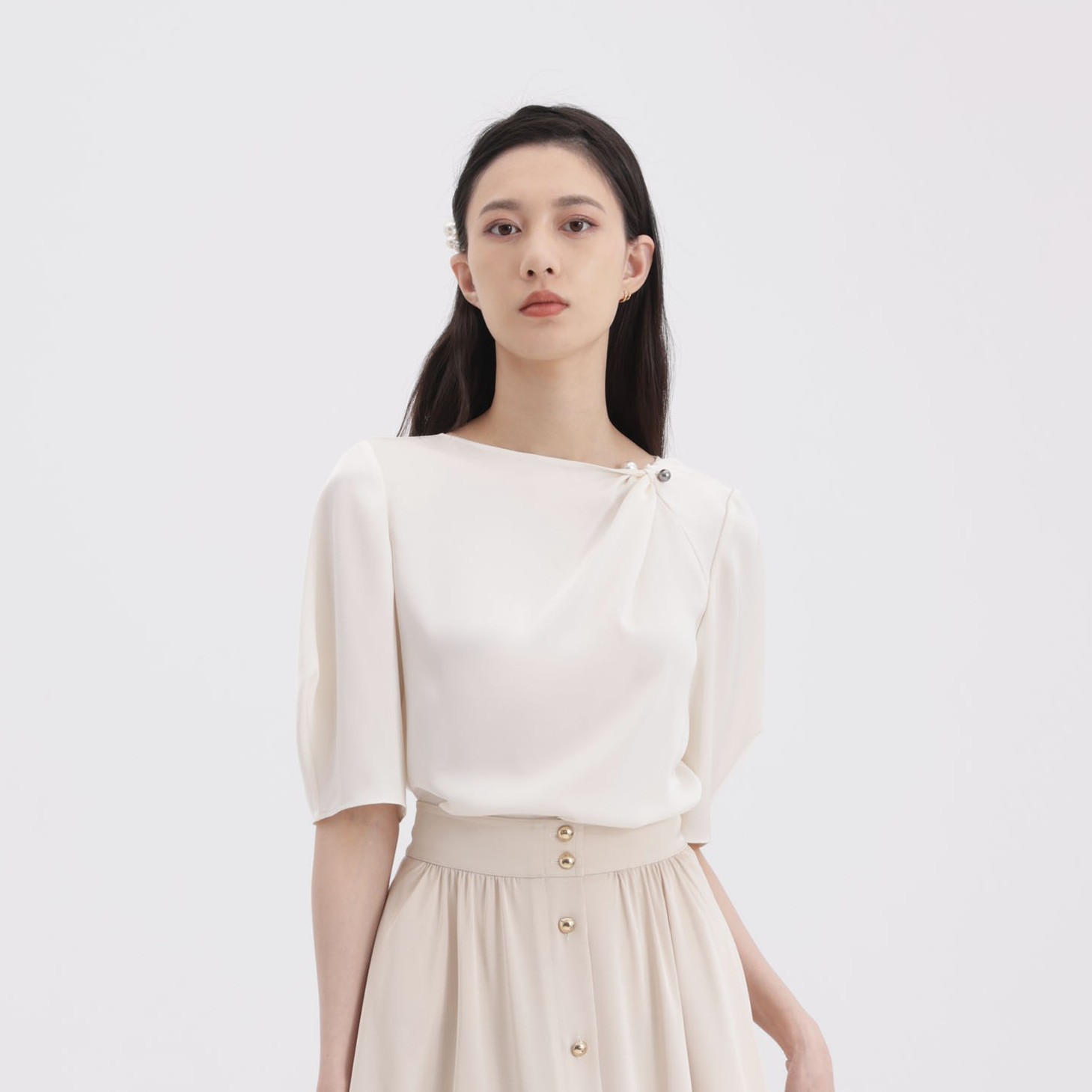 OBEG欧碧倩复古灯笼袖衬衫上衣轻奢时尚女士50462520