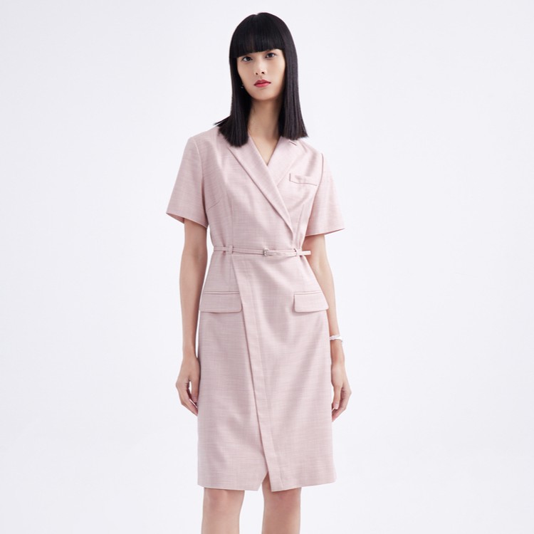OBEG欧碧倩夏职场简约西装领连衣裙女装气质时尚女士10442038
