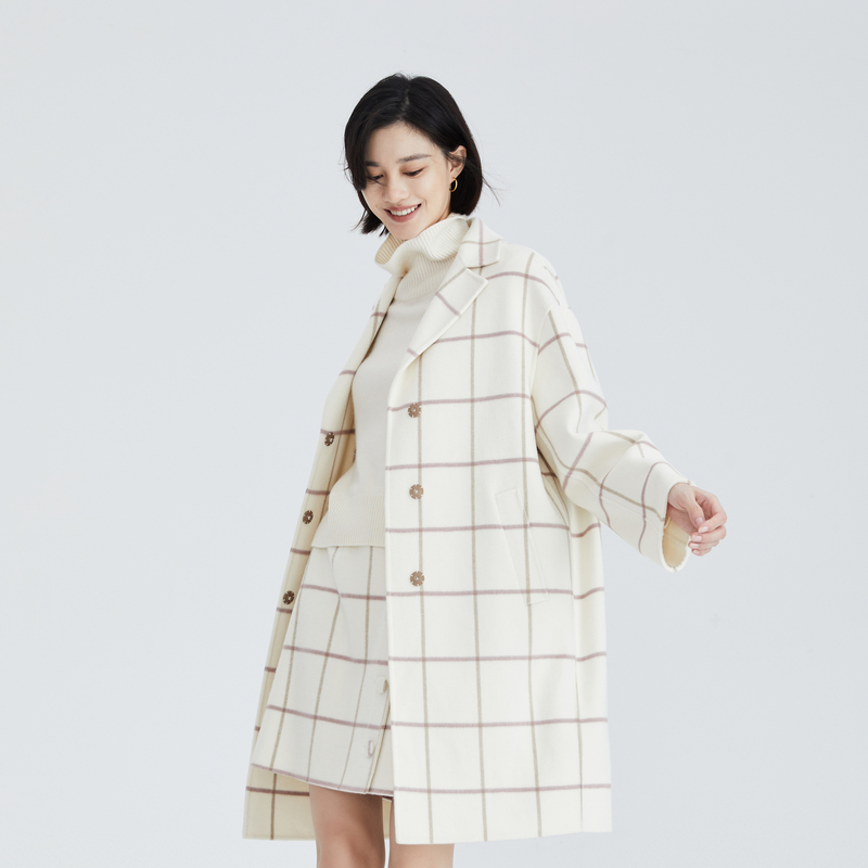 OBEG欧碧倩时尚格子中长大衣秋冬毛呢中长款10424126
