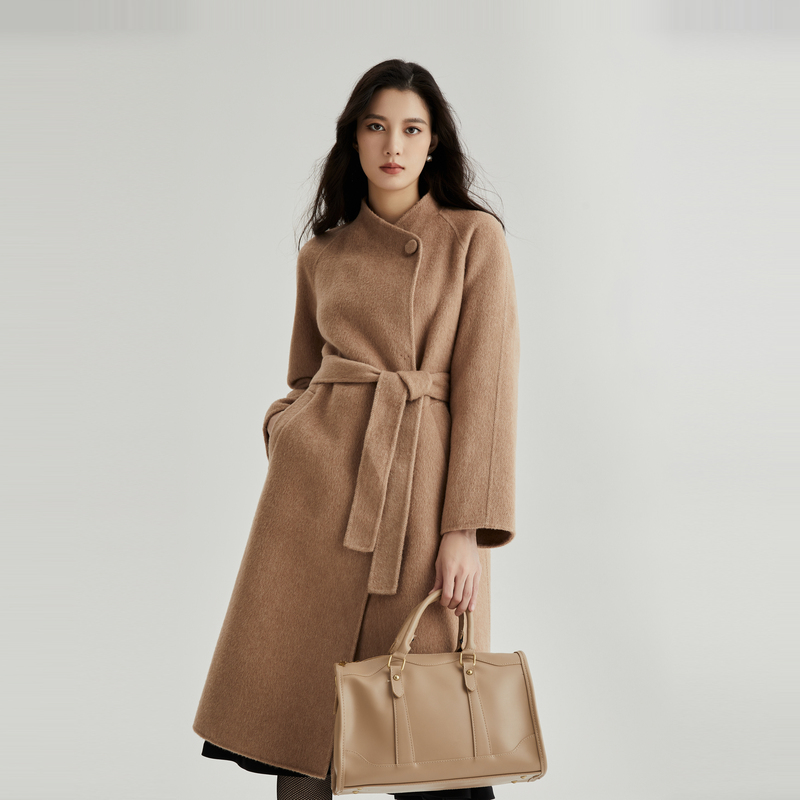 OBEG欧碧倩简约秋冬时尚气质设计师长款腰带大衣50464541