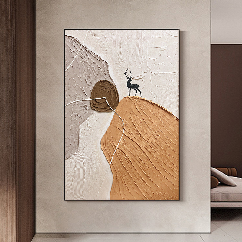 《有鹿生财》纯手绘肌理画客厅沙发背景墙抽象装饰画现代简约玄关画