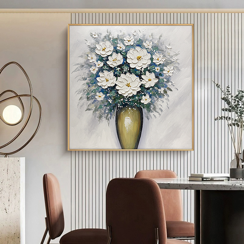 《山茶花》纯手绘肌理油画客厅装饰画花卉高端餐厅挂画卧室床头壁画