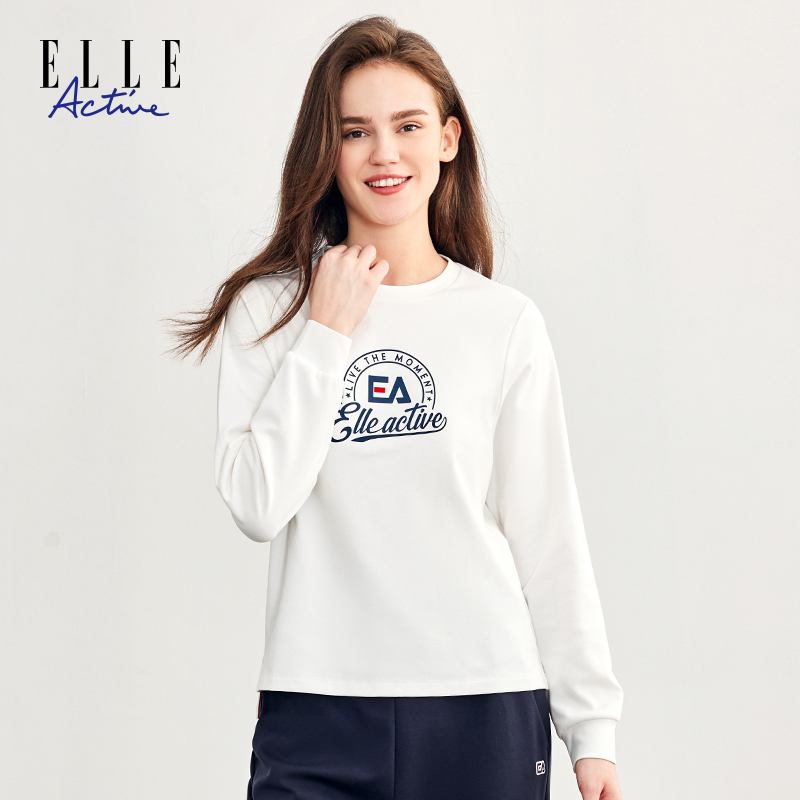 ELLE Active【丝柔棉】亲肤棉质运动长袖T恤女百搭休闲圆领上衣秋季