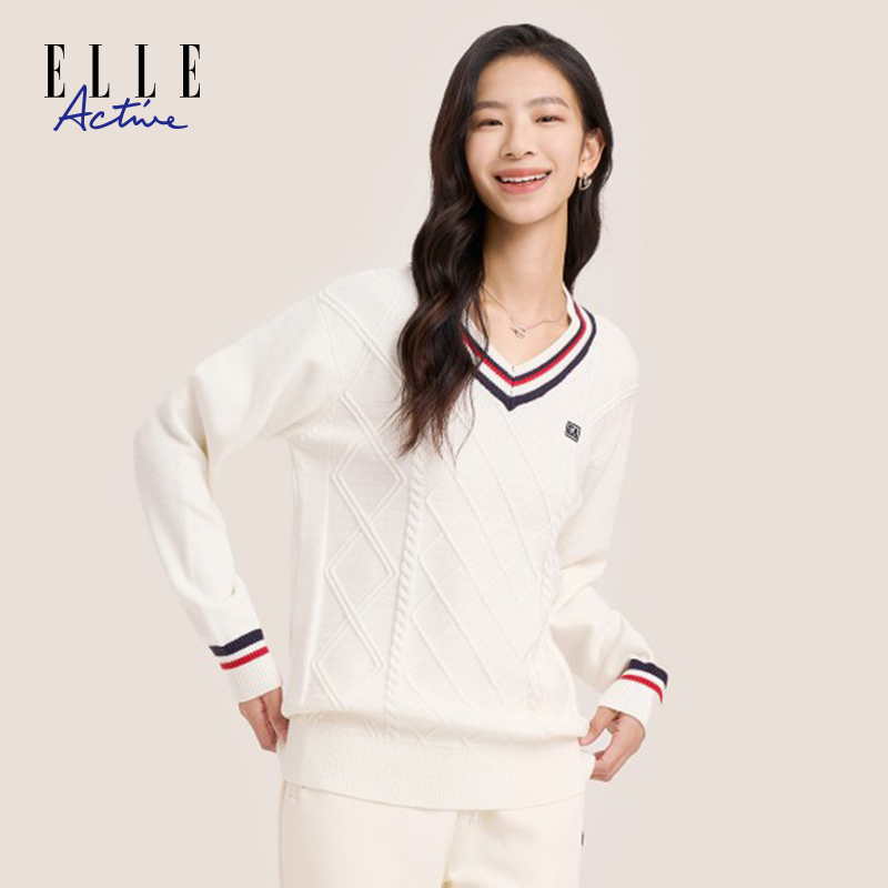 ELLE Active【学院风减龄】宽松针织衫女冬季慵懒休闲长袖毛衣时尚