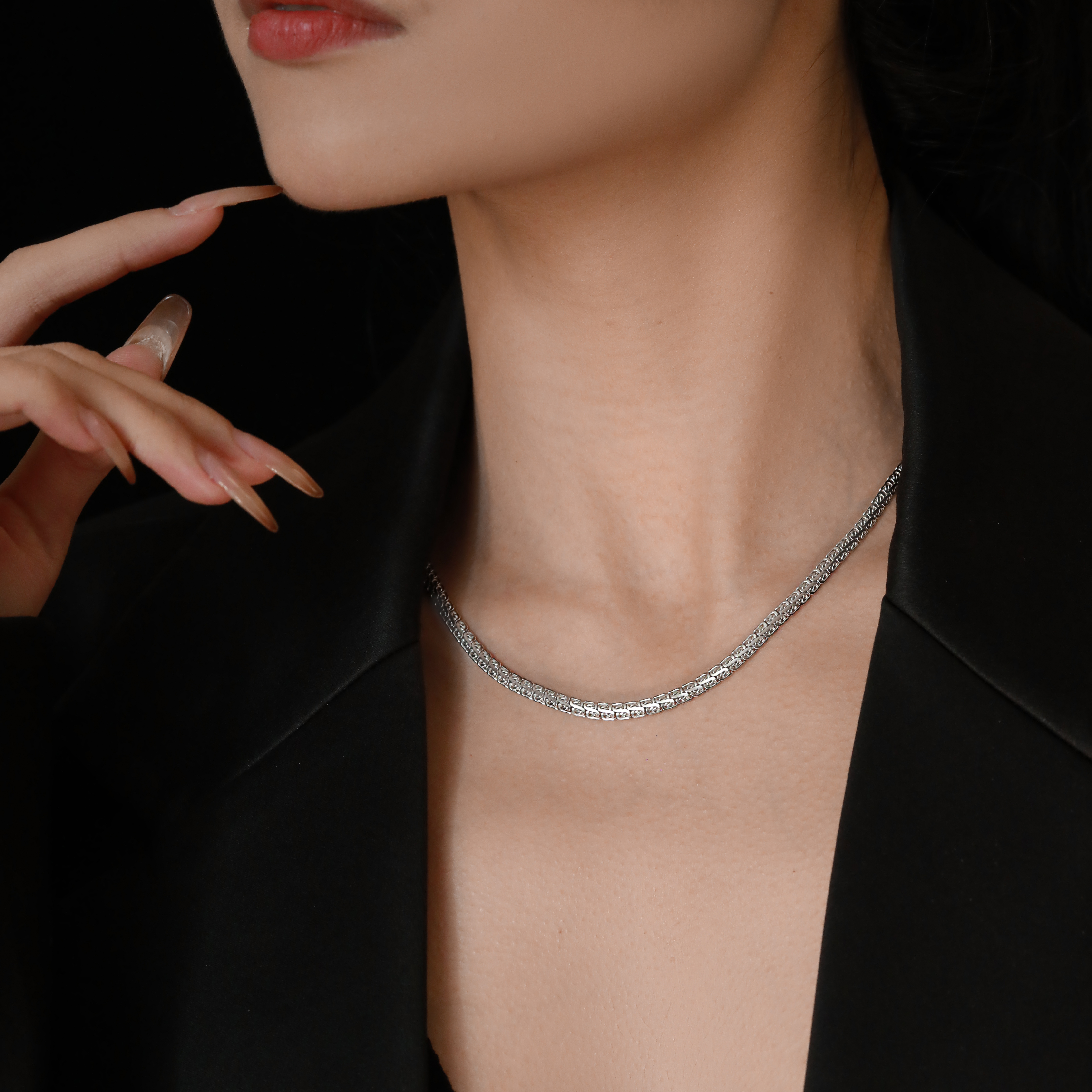 链子925银 <8字纹>编织链条基础蛇骨链项链女百搭银锁骨链N12788