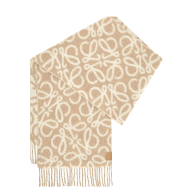 全新未使用 LOEWE/罗意威 Anagram 棕色围巾羊驼毛羊毛 人气爆款