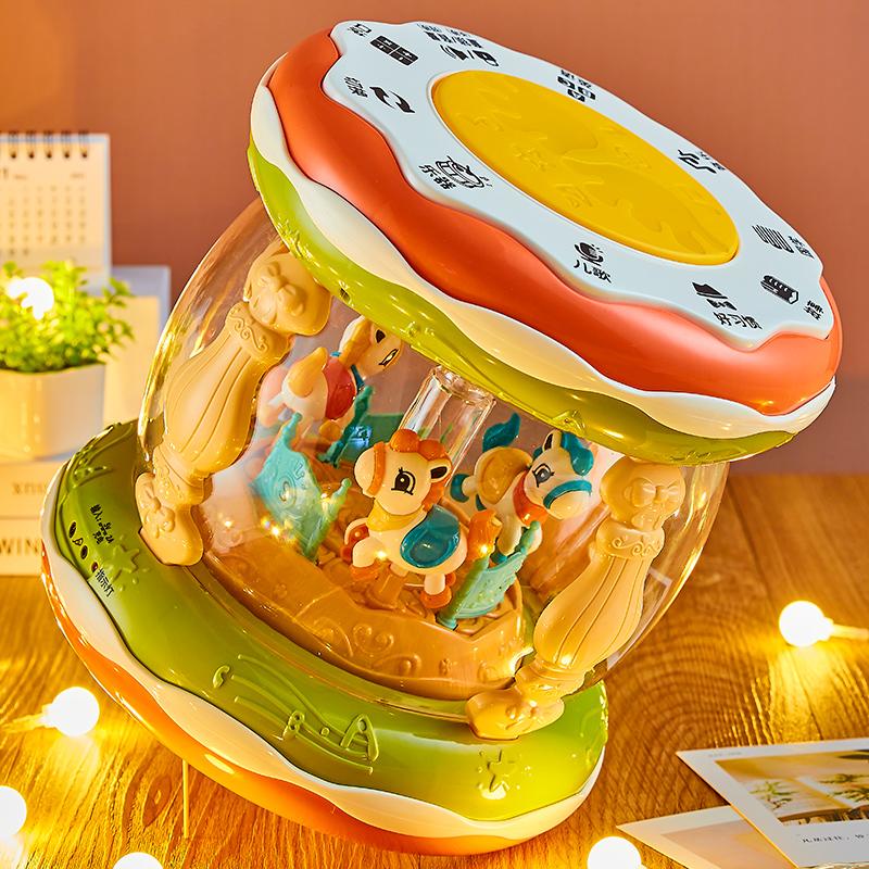 婴儿玩具音乐拍拍鼓0-6-12个月宝宝早教益智旋转木马手拍鼓可充电