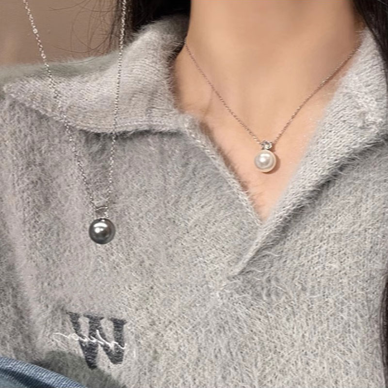 钛钢仿珍珠项链 吊坠项链女轻奢小众设计气质高级锁骨链新款5105