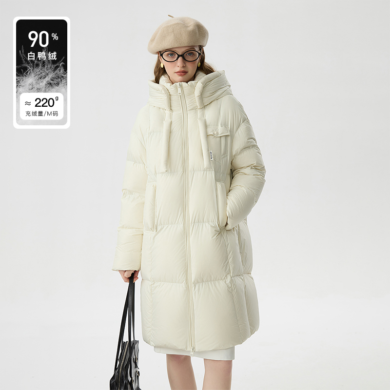 范思蓝恩时尚休闲冬装加厚保暖中长款茧型泡芙羽绒服24FS14100