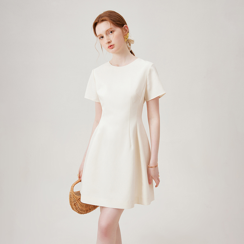 范思蓝恩气质通勤短袖收腰显瘦连衣裙夏新款法式温柔24FS18007=