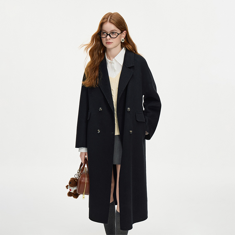 范思蓝恩钻石立裁系列高级感绵羊毛复古双排扣呢外套24FS14228