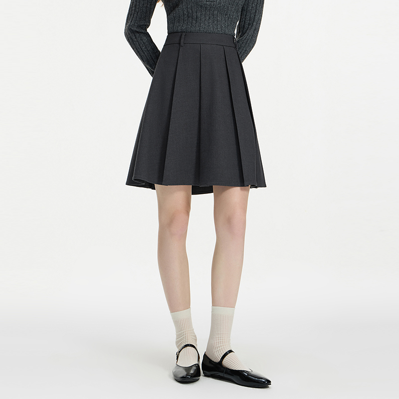 范思蓝恩时尚百搭宽褶半身裙女秋冬2024新款A字百褶裙24FS14425