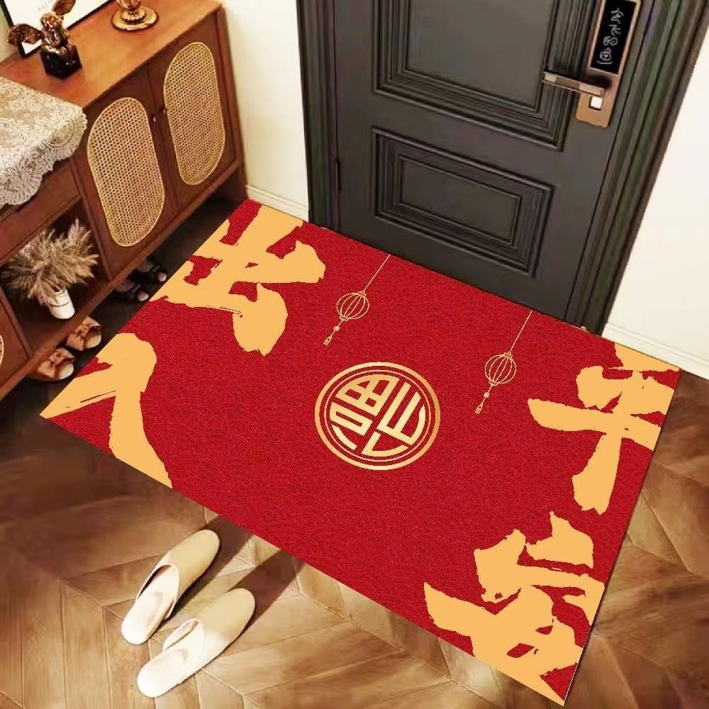 小扬哥推荐新中式硅藻泥入户门地垫红色进门脚垫家用耐脏防滑垫新