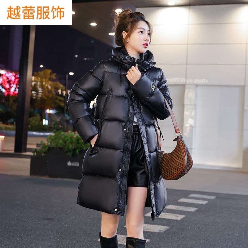 黑金免洗亮面羽绒棉服女中长款爆款情侣新款棉衣保暖加厚冬装外套
