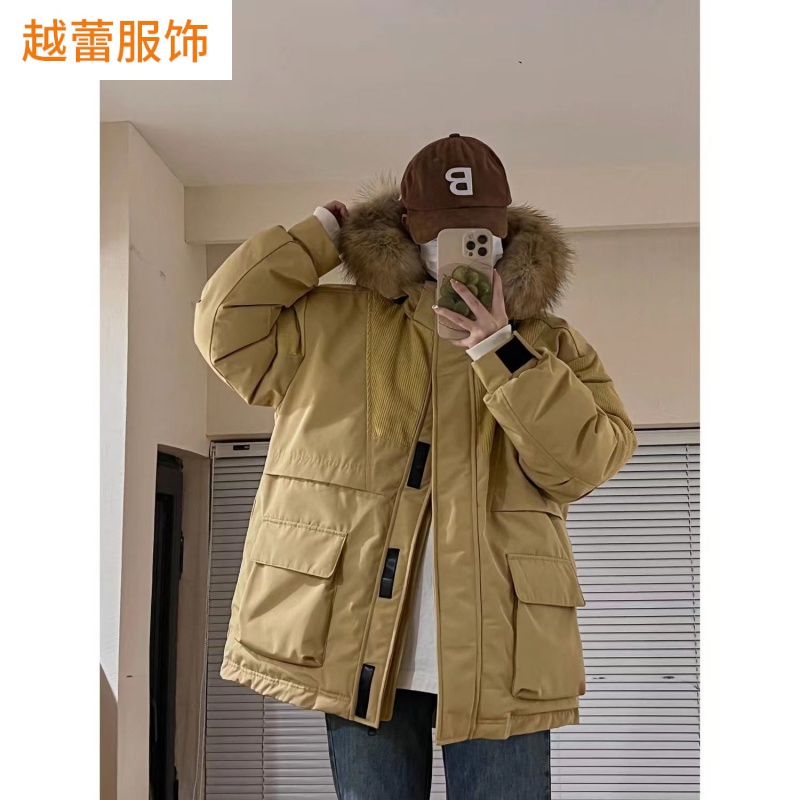 情侣工装羽绒服女2023年新款中长款白鸭绒绒大毛领厚派克服冬外套