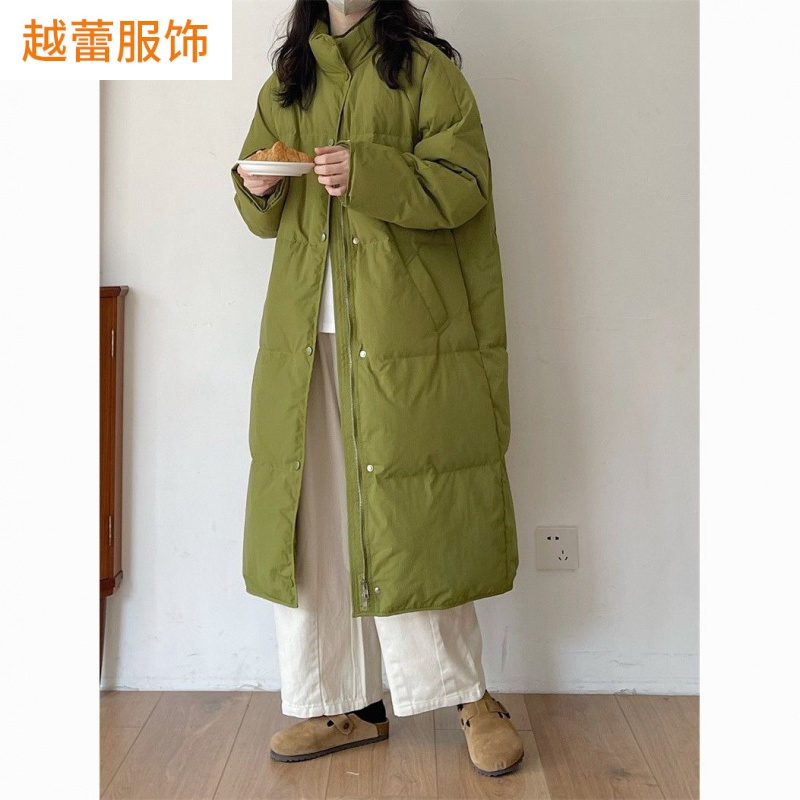 羽绒服女青年2023新款中长款休闲韩版简约宽松白鸭绒冬季外套