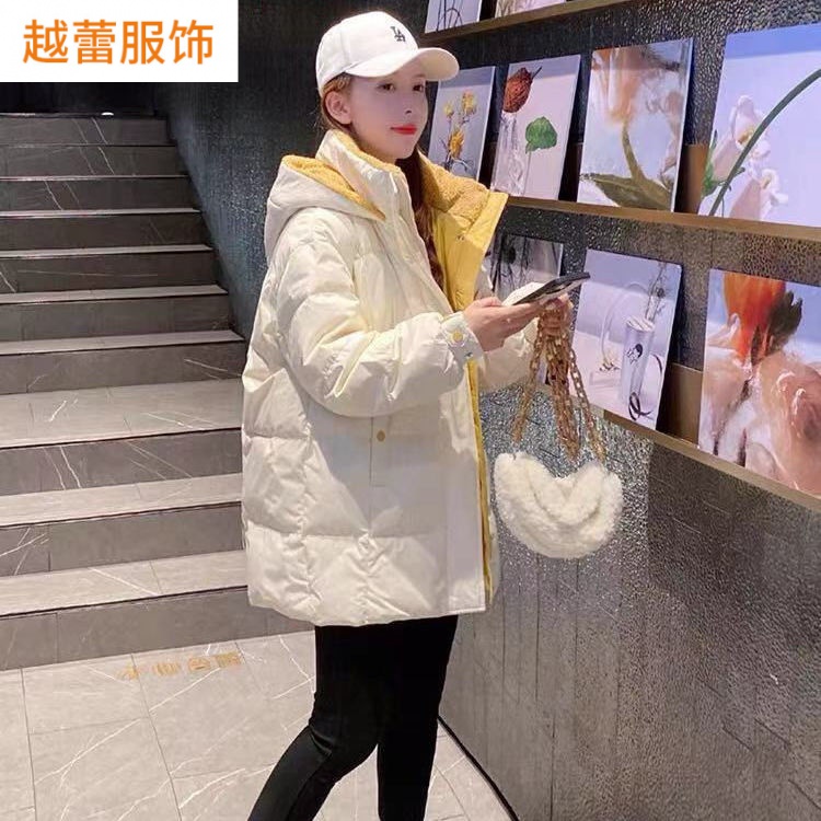 2023新款羽绒棉服女中长款加厚时尚面包服宽松潮流羊羔毛保暖外套