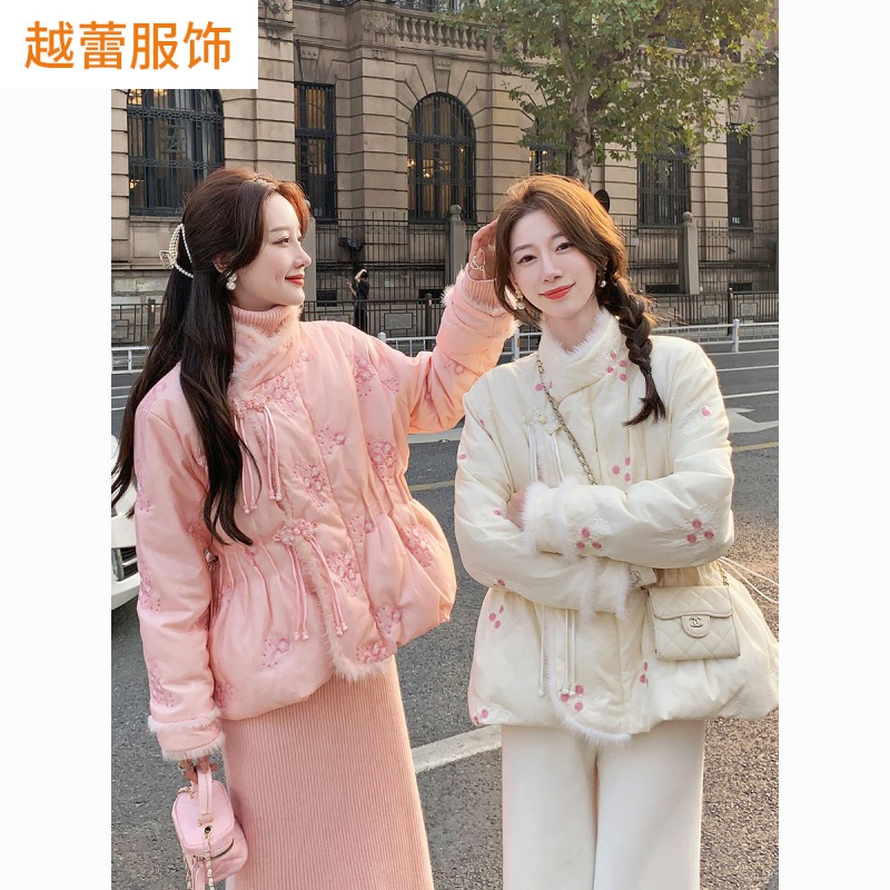 新年战袍刺绣羽绒服女冬季2023新款新中式收腰显瘦保暖小香风外套