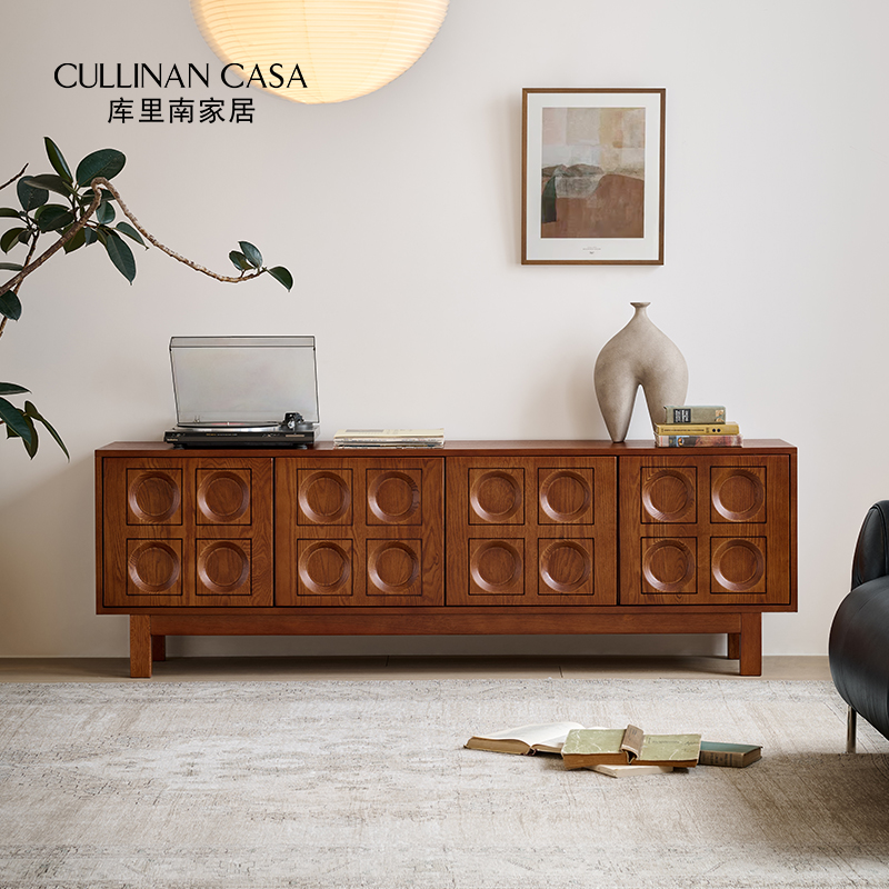 库里南家居黑胶电视柜 法式复古中古风高脚电视柜客厅白蜡木柜子