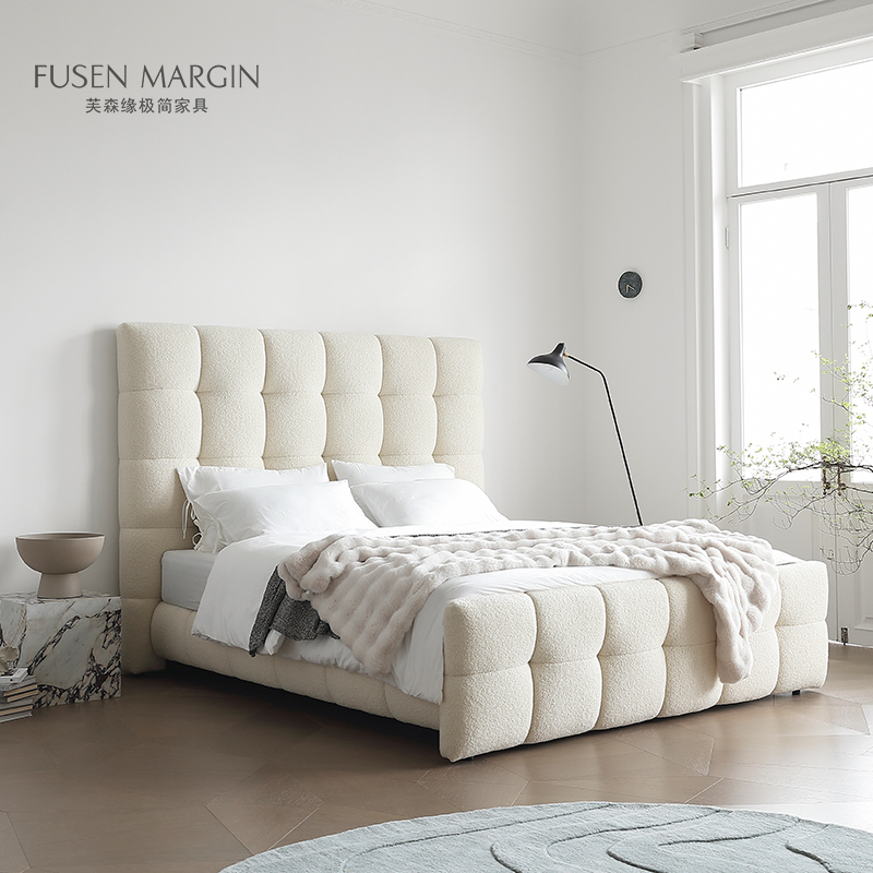 库里南家居鹿岛床 轻法式奶油简约白色羊羔绒卧室1.8m双人面包床