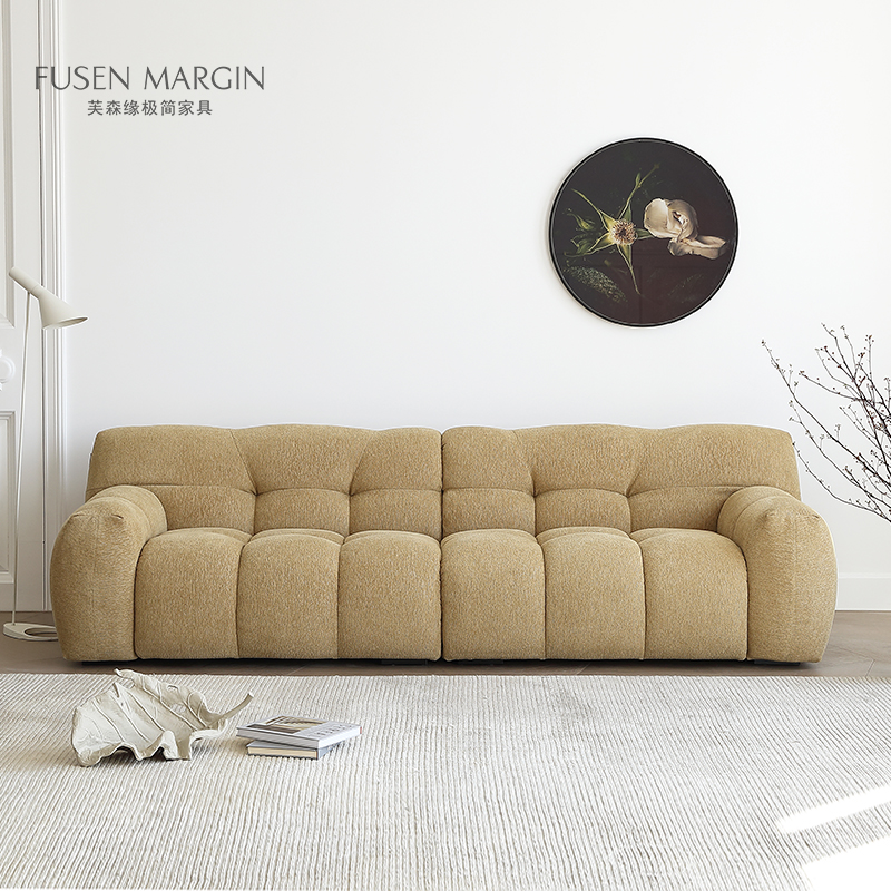 库里南家居糖果沙发 法式奶油风复古落地直排简约轻奢布艺沙发