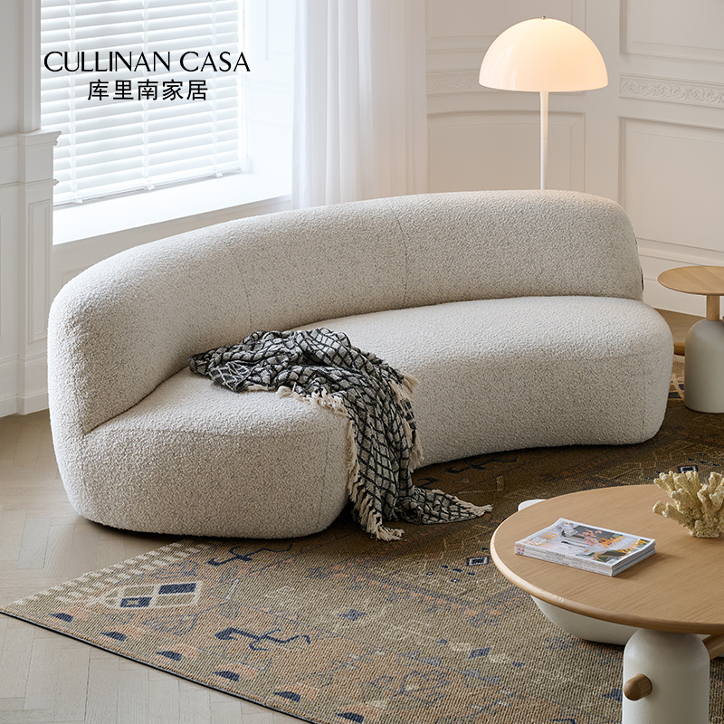 库里南家居贝果沙发小户型复古奶油风客厅弧形沙发横厅设计师布艺