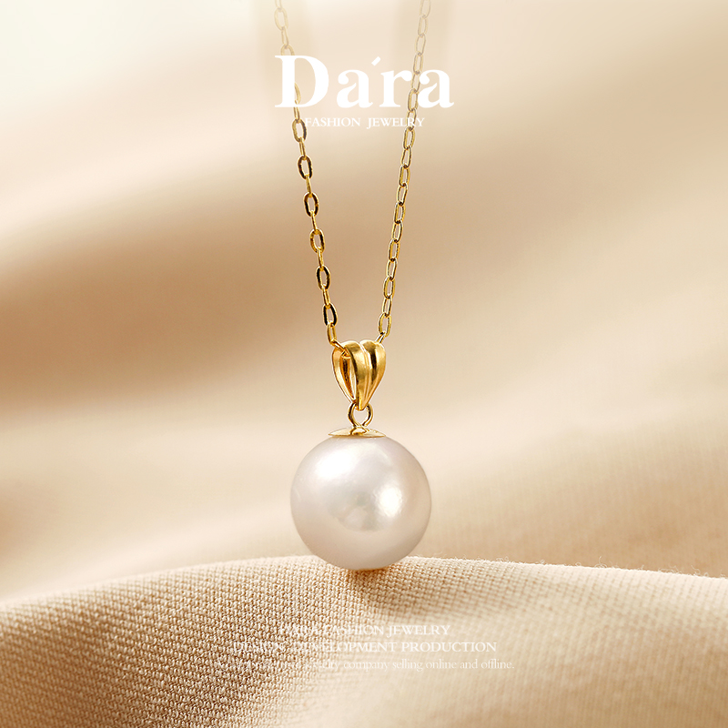 DARA/戴拉9-10mm白色淡水真珍珠18K金吊坠925银链锁骨项链KX0156