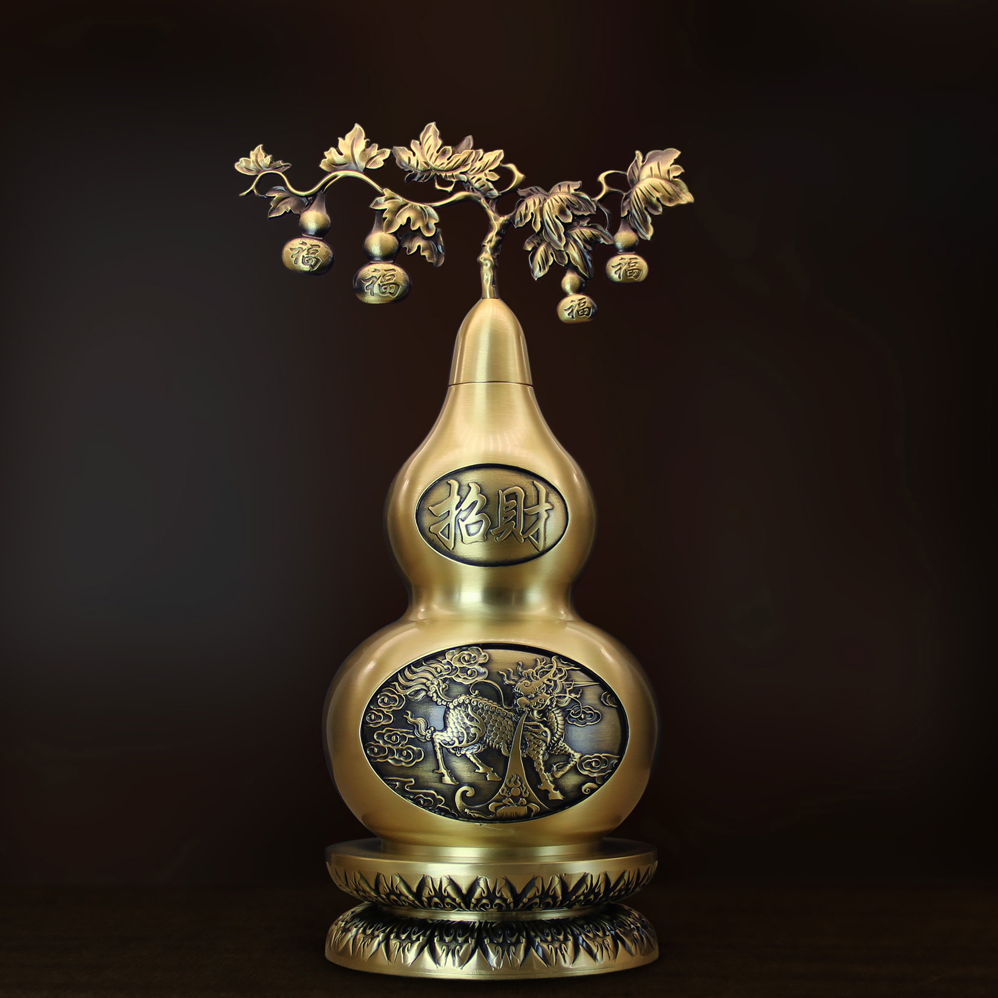 壹心铜 《八福麒麟葫芦》八卦雕刻玄关中式复古家居精美工艺品摆件