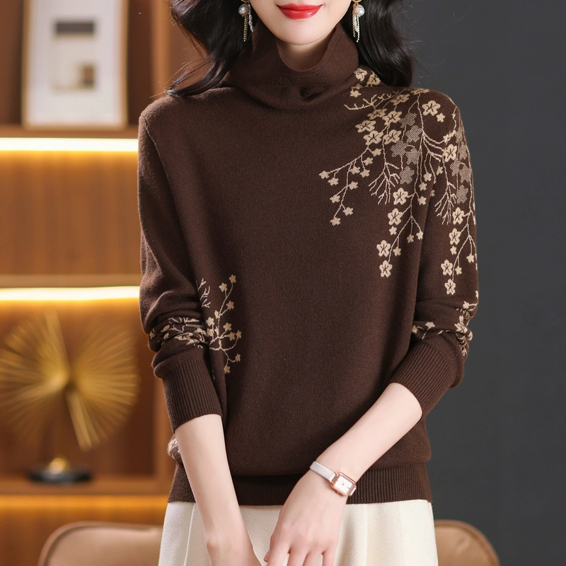 秋冬新款女士加厚保暖高领堆堆领宽松显瘦时尚百搭毛针织衫