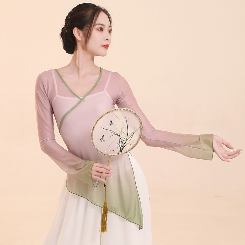 新款练功服舞蹈服飘逸训练长袖宽松印花形体服古风身韵服表演服