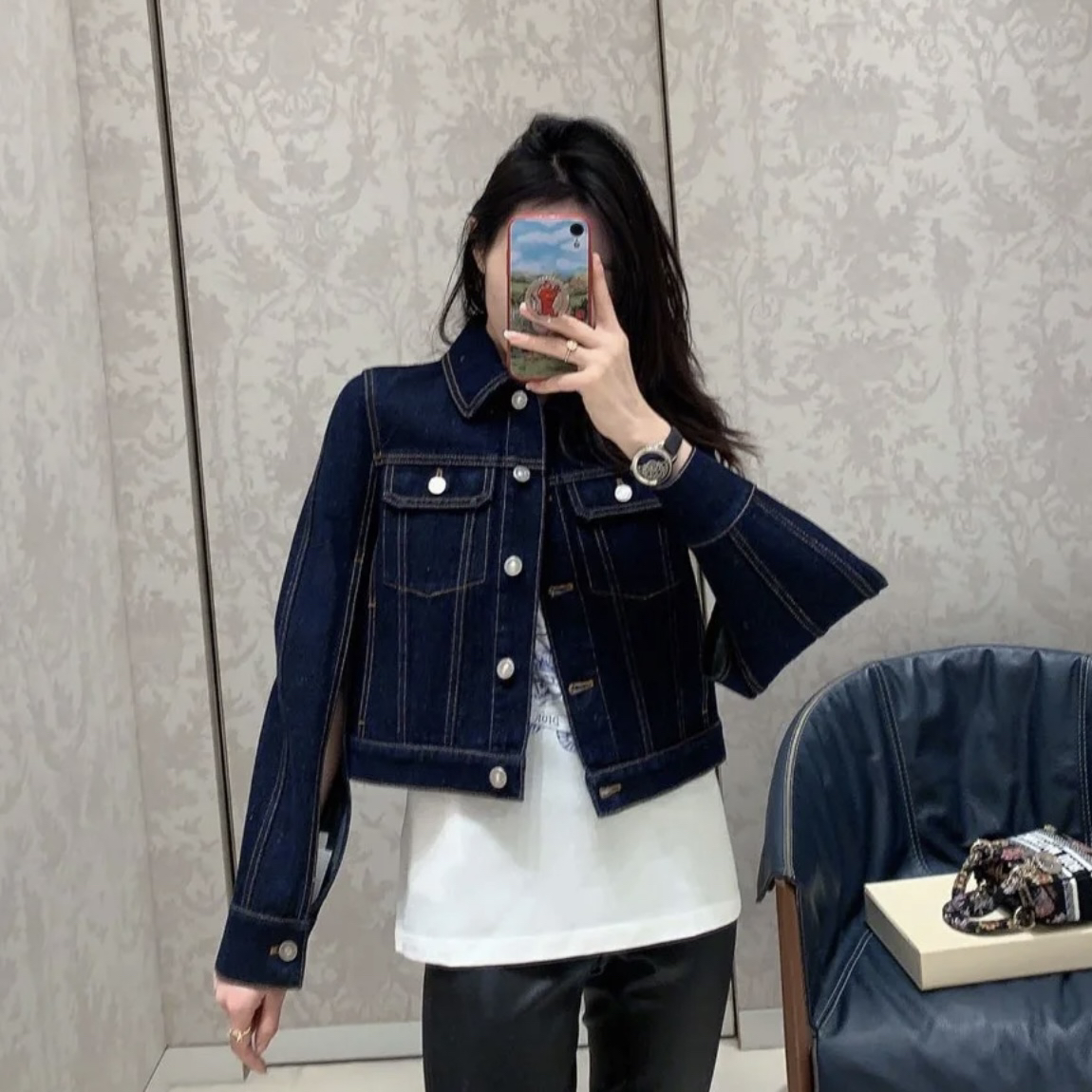 99新 DIOR/迪奥 2l017 SS22 明线设计翻领系扣牛仔外套 34码
