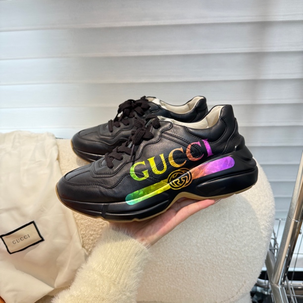 99新/GUCCI/古驰/gucci彩虹标语腰带老爹鞋/37码/公价7500