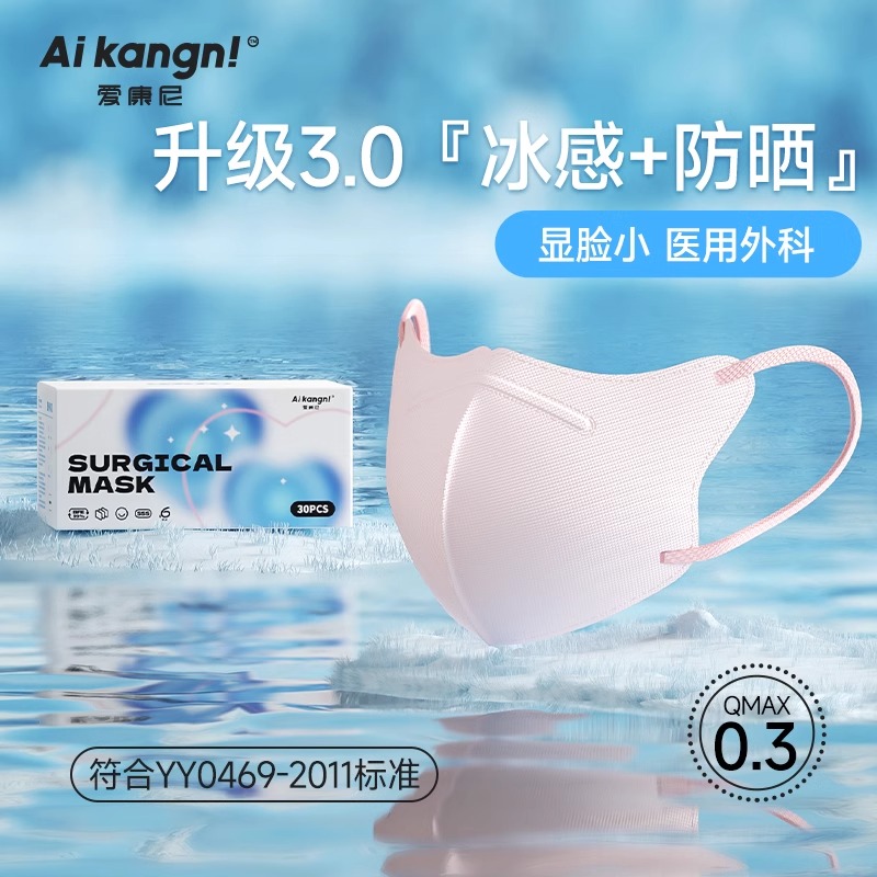 爱康尼防晒医用外科口罩女高颜值防紫外线3d立体一次性防护亲肤透气