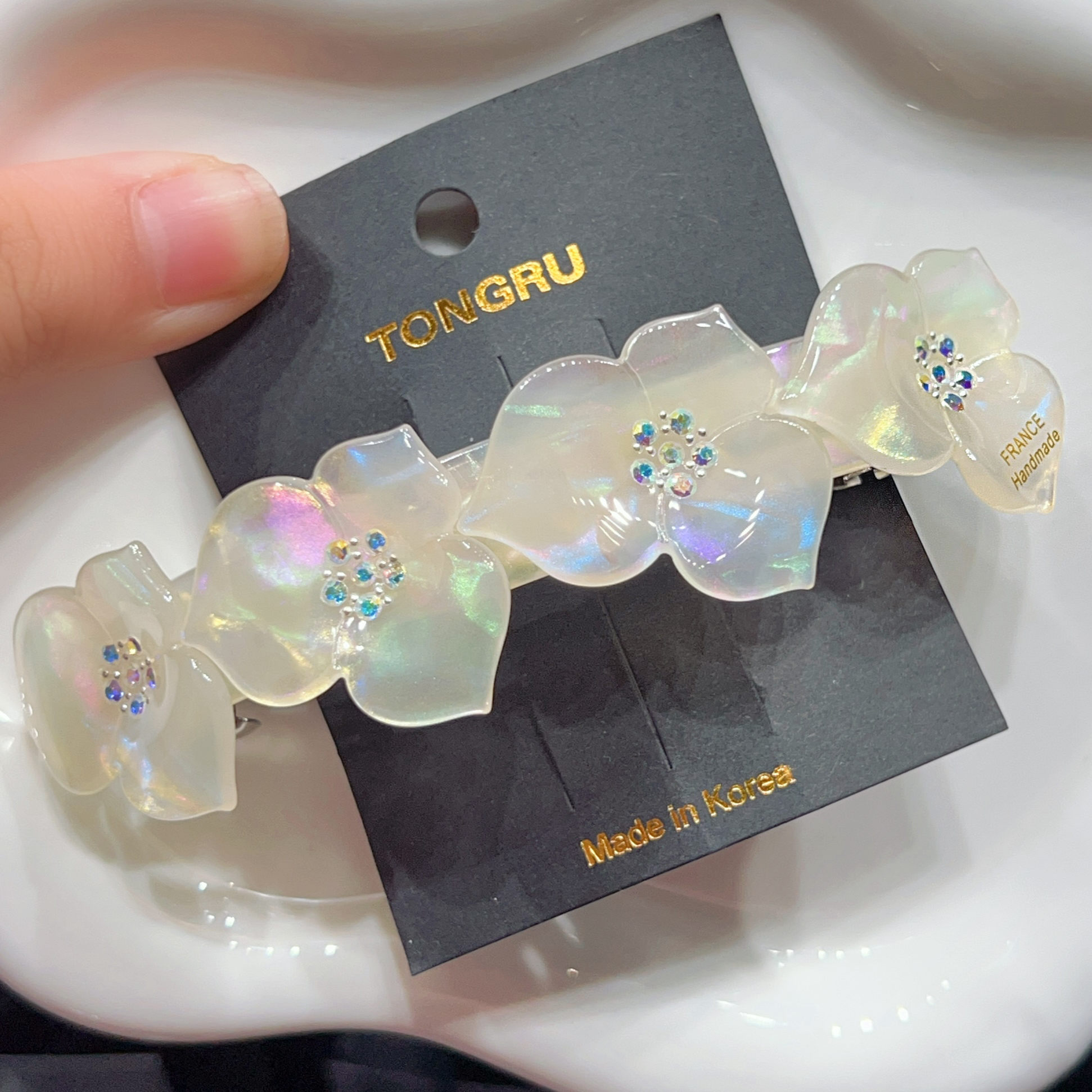 韩国醋酸France后脑勺全盘半扎弹簧夹网红百搭复古花朵一字夹法式