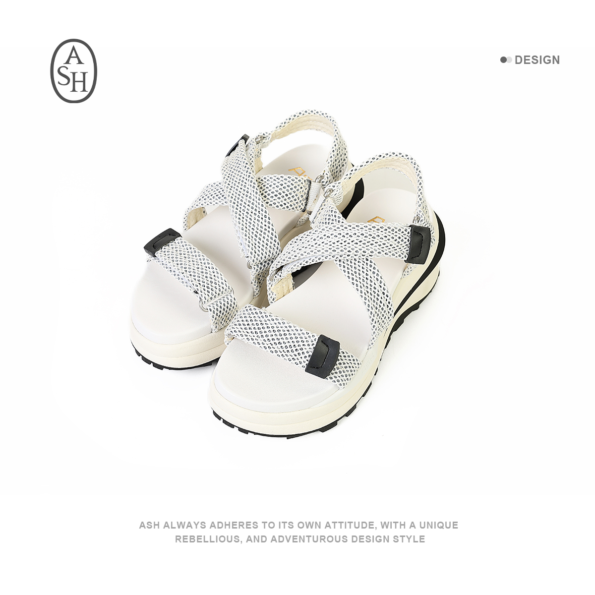 ASH春夏流行时尚休闲厚底运动撞色魔术贴增高凉拖鞋女40046