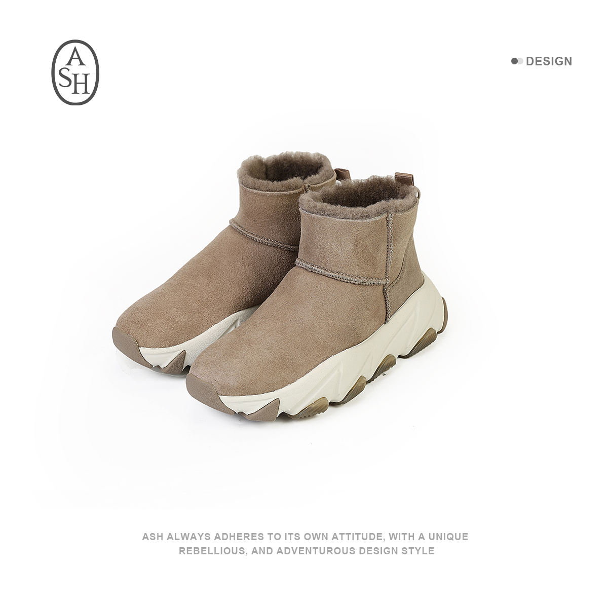 ASH 新款秋冬雪地靴百搭真皮保暖短靴皮毛一体靴厚底女鞋40078