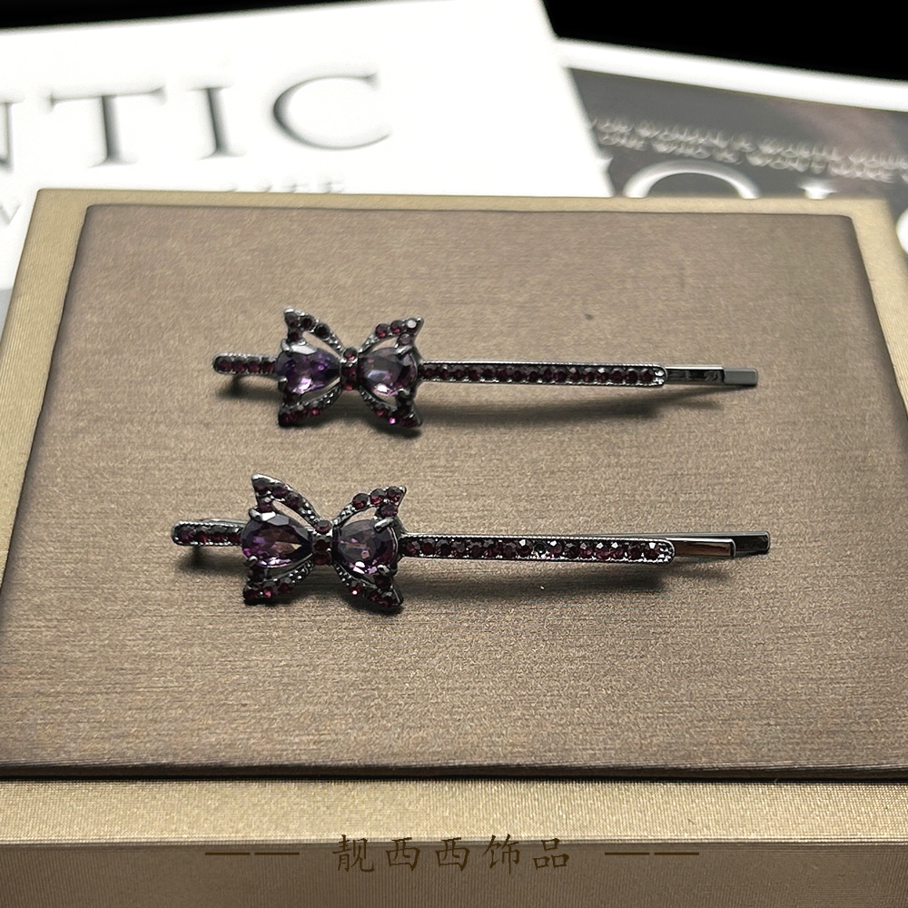 5221 5.5厘米紫色蝴蝶结一字夹女侧边刘海对夹