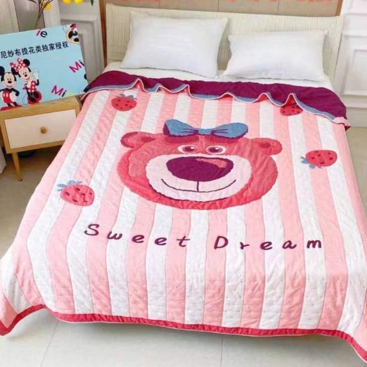 【秋季焕新】棉纱8层床盖盖毯200x230cm-啵啵草莓小熊