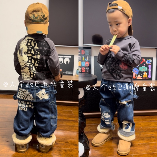 【欧巴家】超超复古破洞薄毛圈儿童卫衣