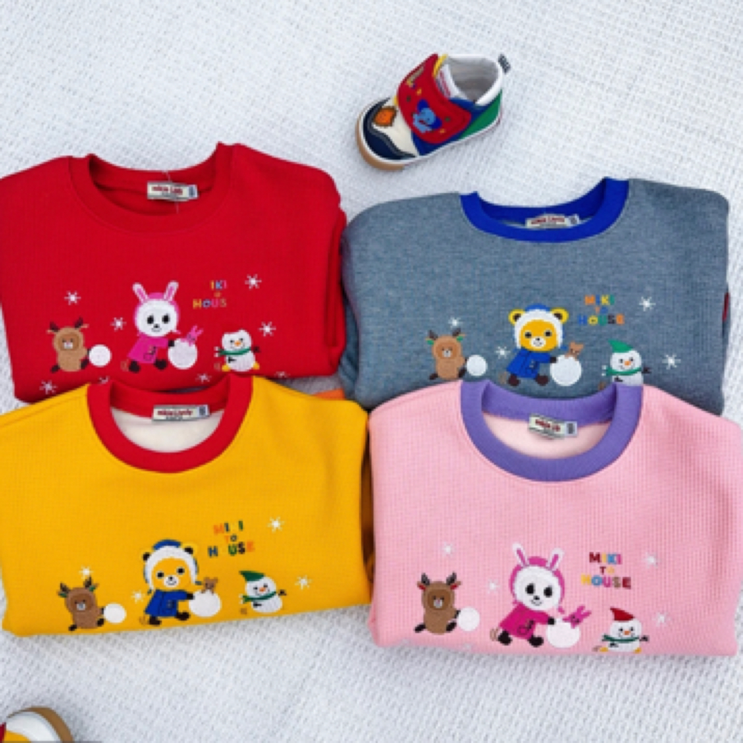 24新款秋冬儿童华夫格卡通刺绣滚雪球休闲加绒圆领黄色卫衣36155